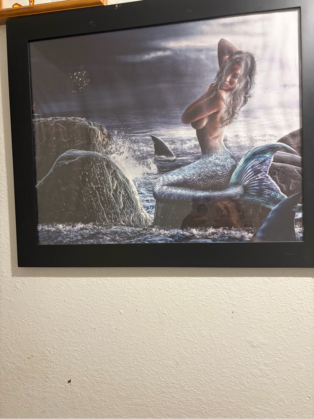 Framed Mermaid Wall Art Print in Blue and Gray